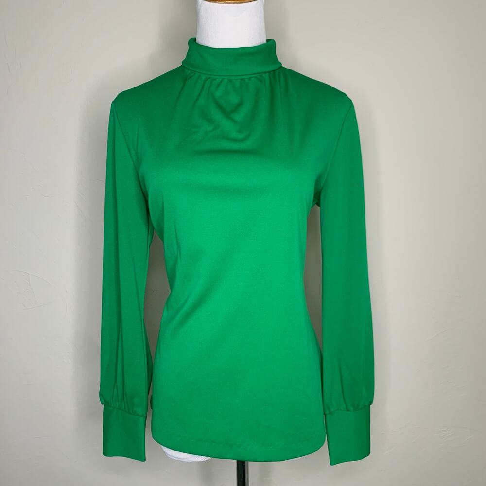 Koko Knits of California Green Turtleneck Back Zip Turtleneck Blouse Sz Small